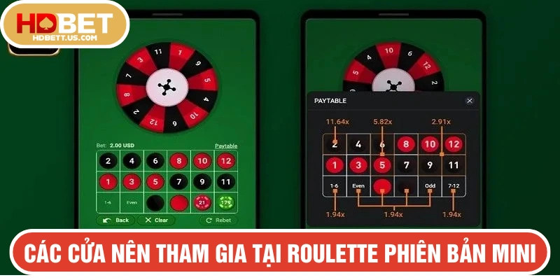 Các cửa cược nên tham gia tại Roulette phiên bản Mini