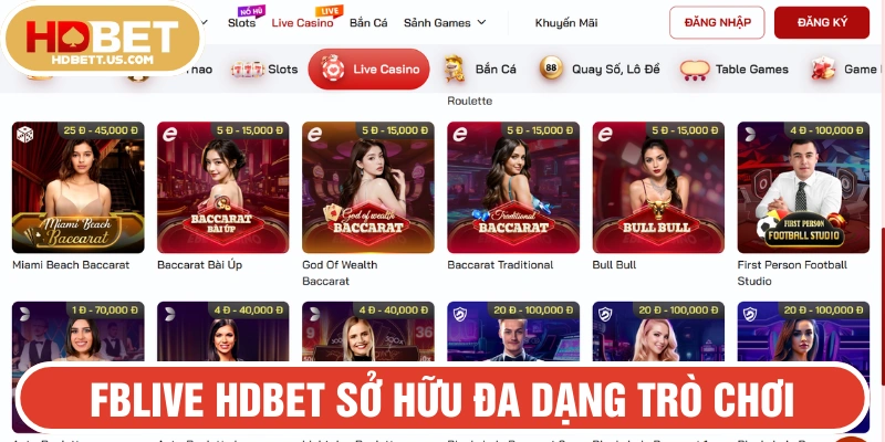 Hạng mục FBLive HDBET sở hữu bộ sưu tập game đa dạng