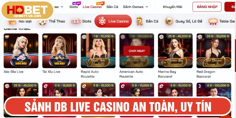 Sảnh DB Live Casino tại HDBET cá cược an toàn